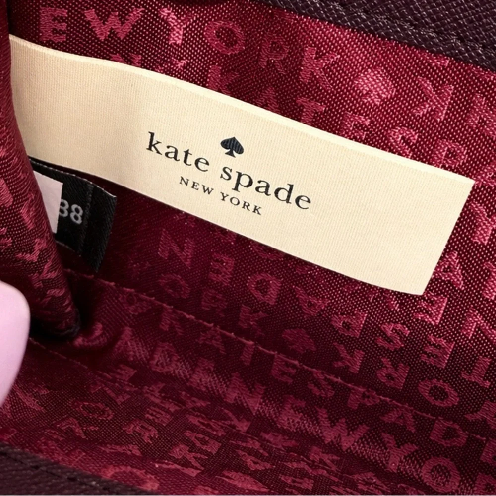 Kate Spade Bow Zip Around Leather Long Wallet Burgundy Pink Wristlet Clutch NWT